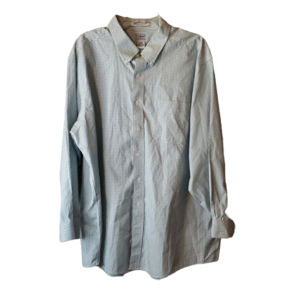 L.L. Bean Pinpoint Oxford Blue and Green Wrinkle Resistant Traditional Fit 18-33